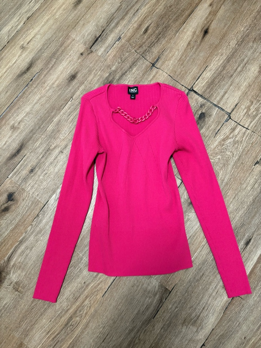 INC International Concepts Hot Pink Chain-Trim Ribbed Top
